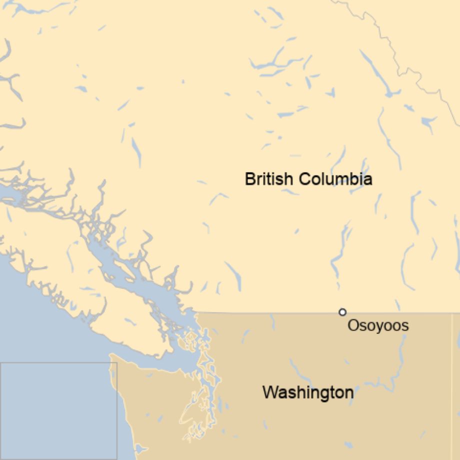 Карта: Osoyoos и Oroville на границата между САЩ и Канада